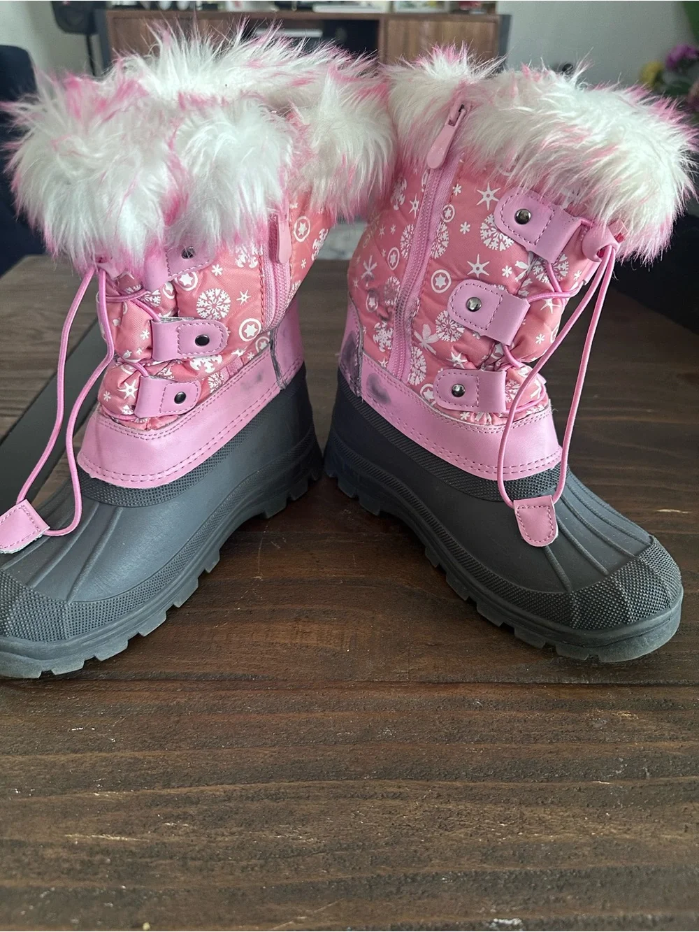 Kids Pink Faux-Fur Snow Boots - size 2